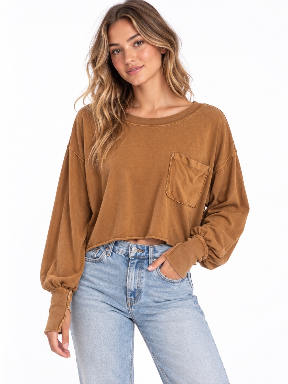 Free People We The Free Austin Long Sleeve Top Copper Brown Small